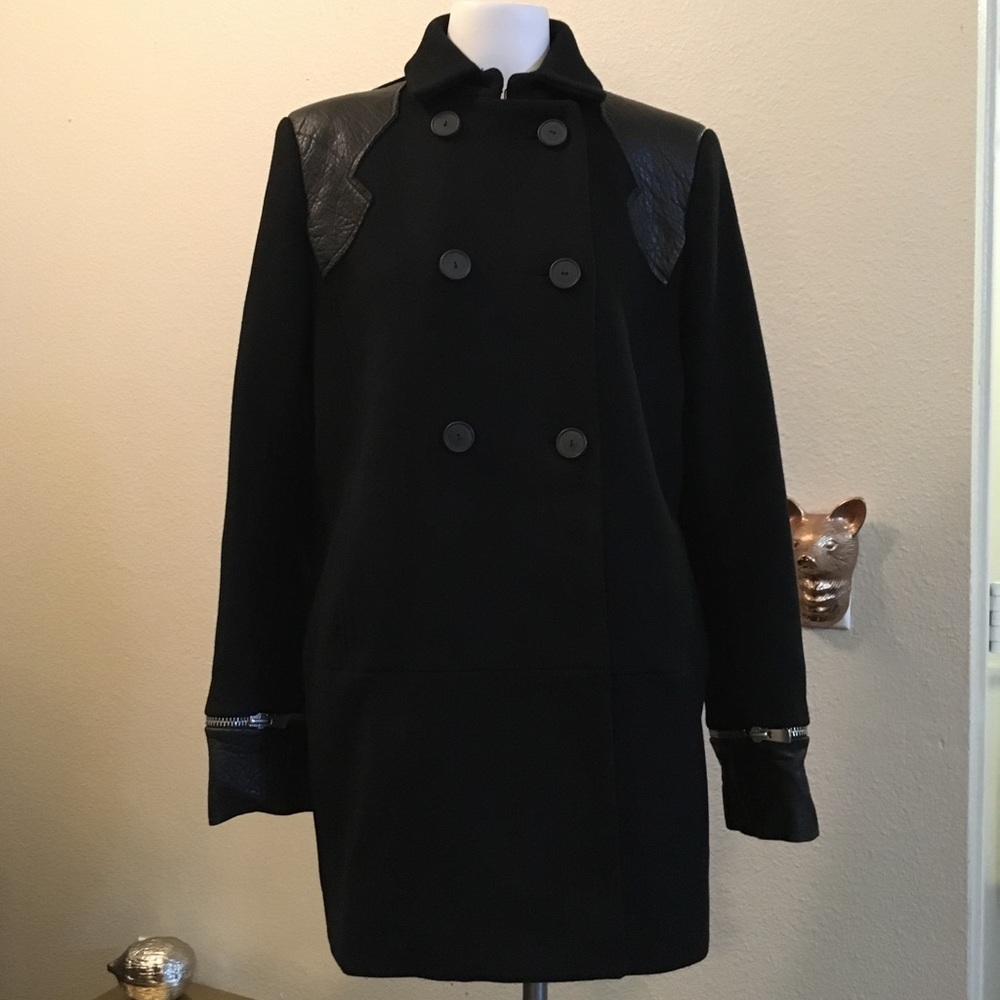 Maje Daho Leather Detail Peacoat